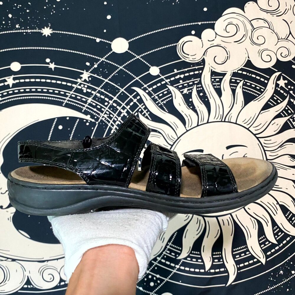 Clarks Leisa Melinda Slingback Strappy Sandal Women's 8.5 Black Croc Leather - Picture 8 of 9